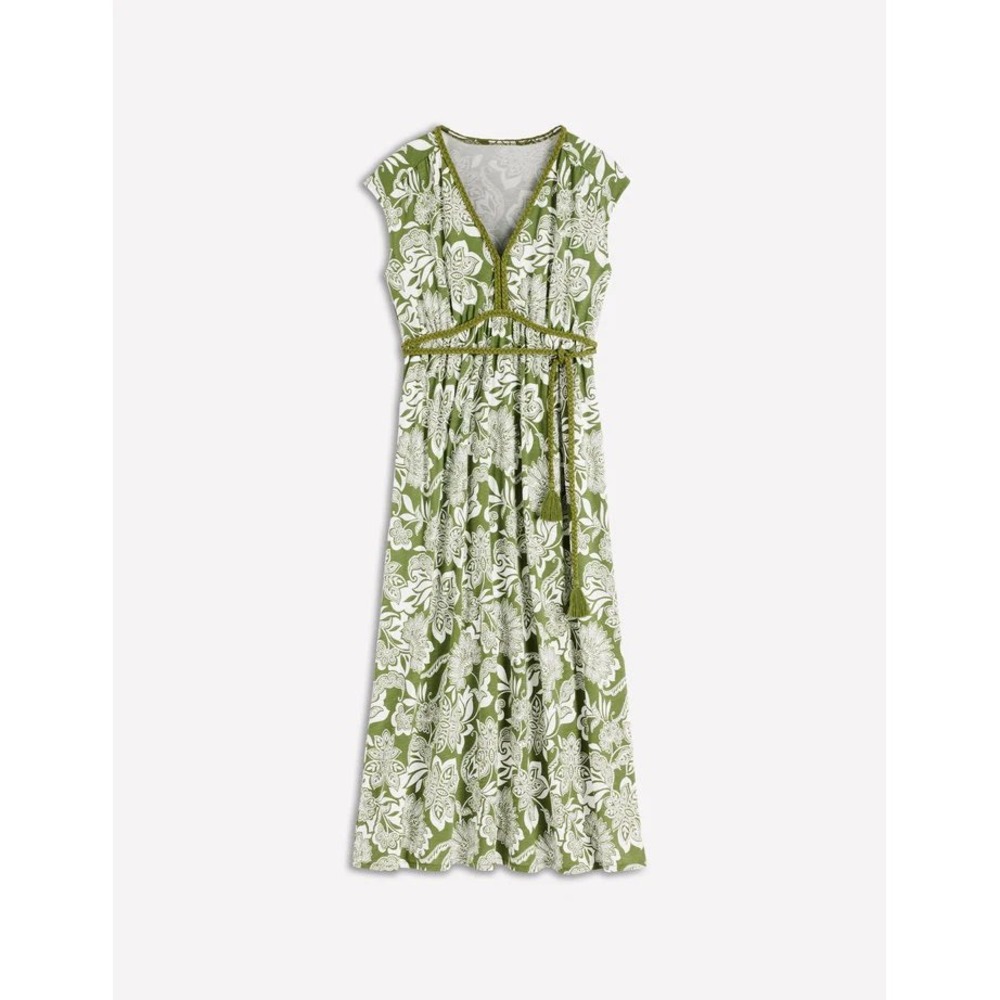 Boden Heidi Ruched Rope Jersey Midi Dress Floral Paisley Green 8P New With Tags